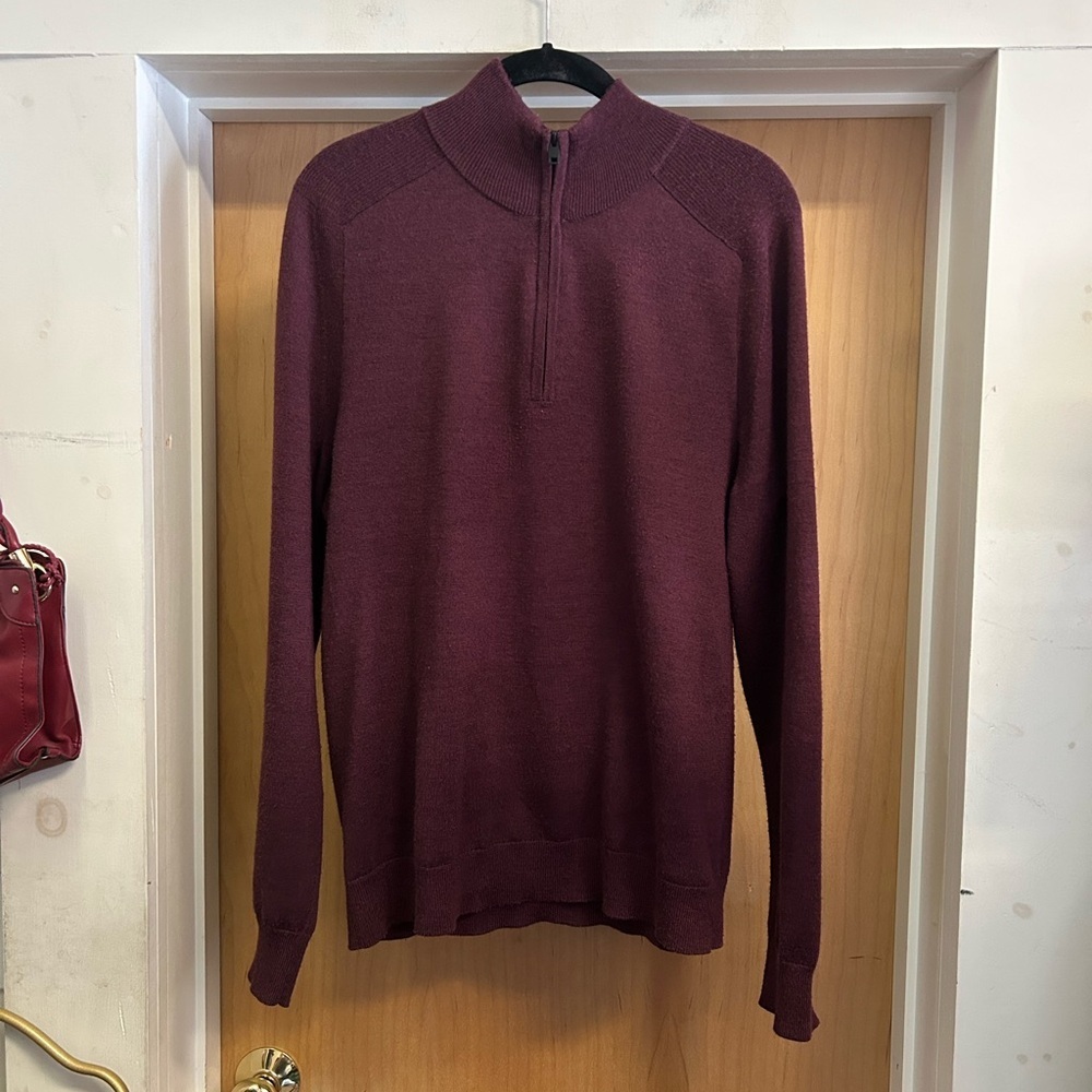 MENS Express Merino Wool Blend Burgundy Quarter Zip Light Weight Sweater -size M